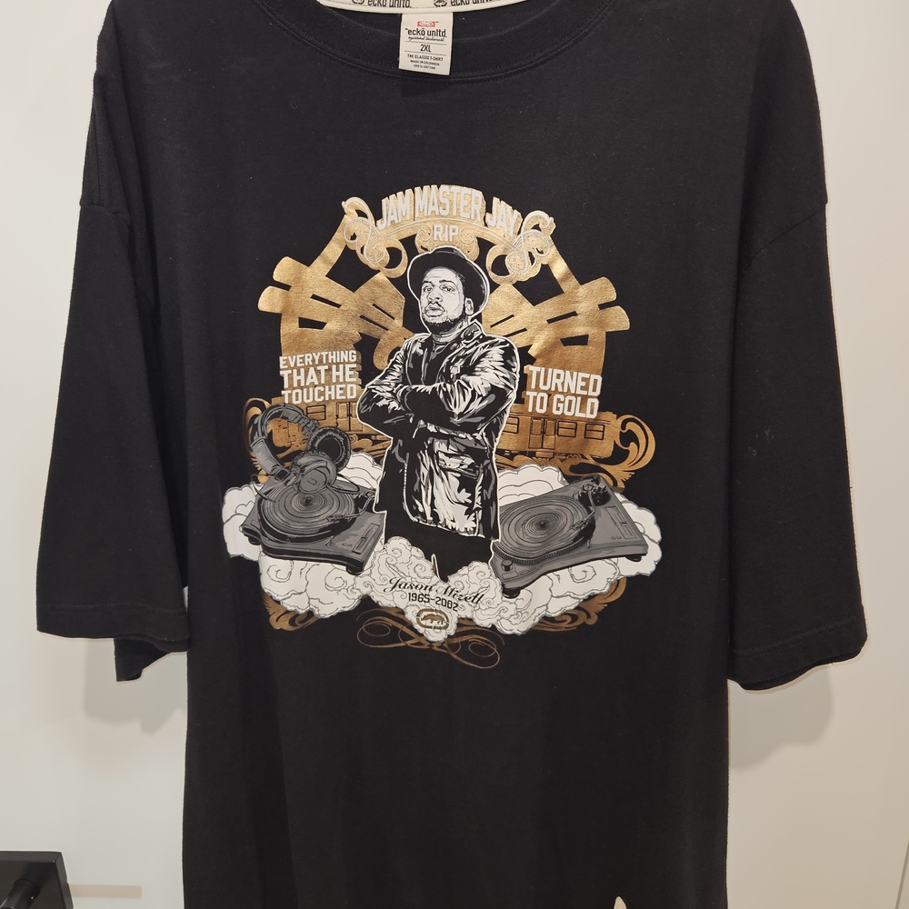 Ecko Unlimited Black T-Shirt with White Graphics W/ Jam Master Jay Size XXL